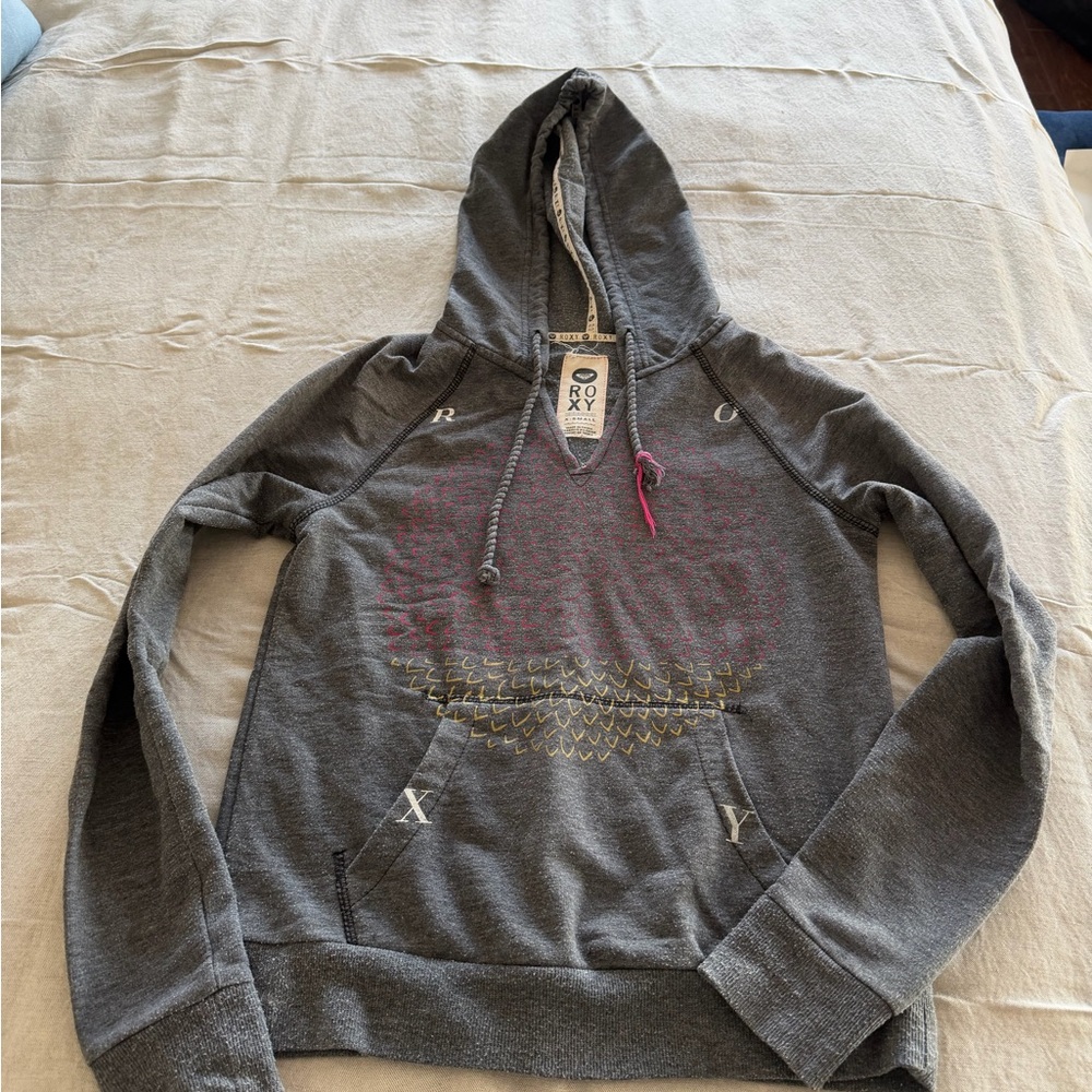 Roxy Charcoal Hoodie with Artistic Print